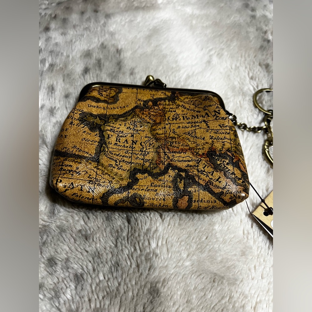 PATRICIA NASH Borse Leather Coin Kiss Lock Purse Keychain European Map Print NWT - Picture 3 of 7